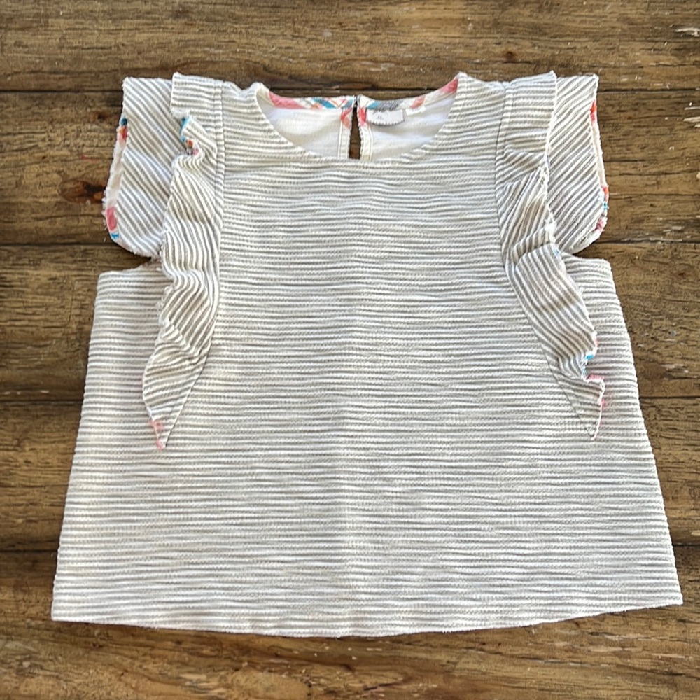 Anthropologie 9-H15 S’CL Grey/White Striped Ruffle Tank